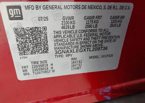 2026 Chevrolet Equinox Fwd Rs from USA, damaged, VIN 3GNAXLEGXTL209736